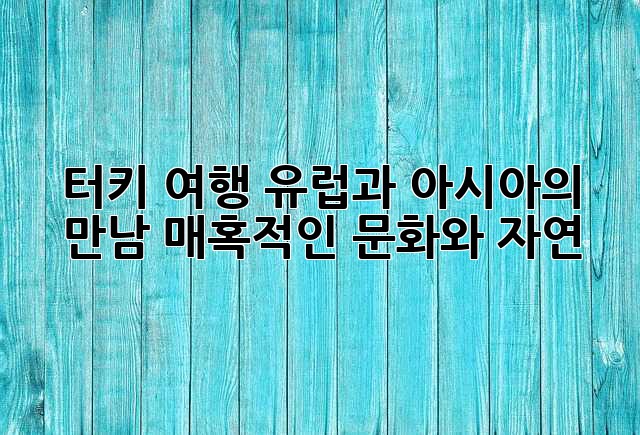 터키 여행: 유럽과 아시아의 만남, 매혹적인 문화와 자연